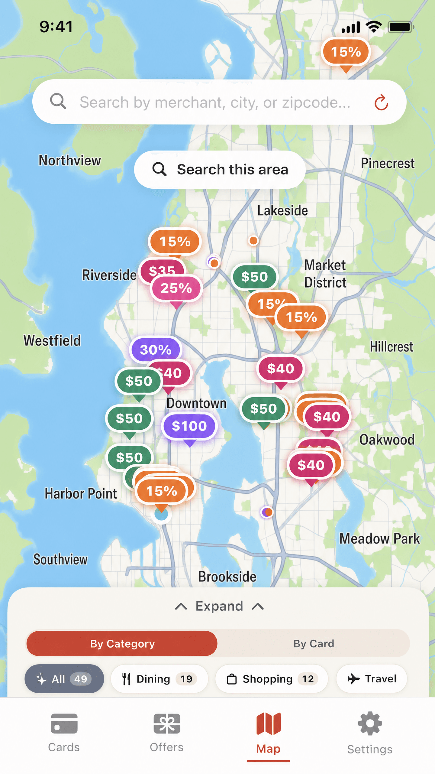 Cardinal Rewards offer map